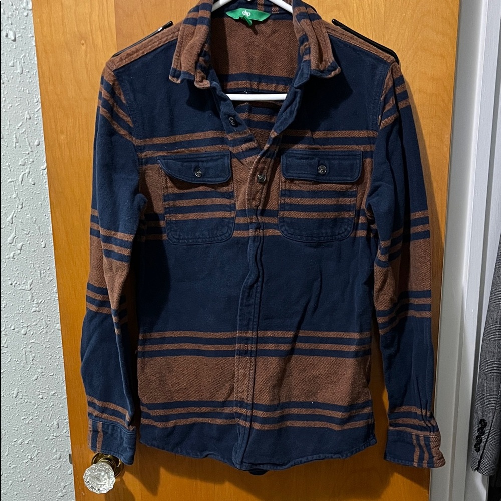 dip Navy and Brown Striped Lightweight Flannel